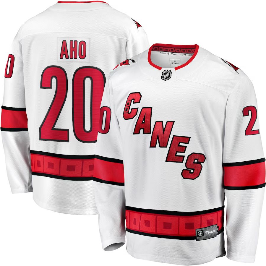 Men Carolina Hurricanes #20 Sebastian Aho Fanatics Branded White Away Premier Breakaway Player NHL Jersey